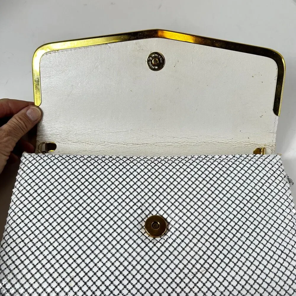 Vintage 90s White Mesh Chain Strap Shoulder Bag Clutch Handbag